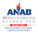 ANAB - ANSI National Accreditation Board ACCREDITED ISO/IEC 17021-1 MANAGEMENT SYSTEMS CERTIFICATION BODY ロゴ